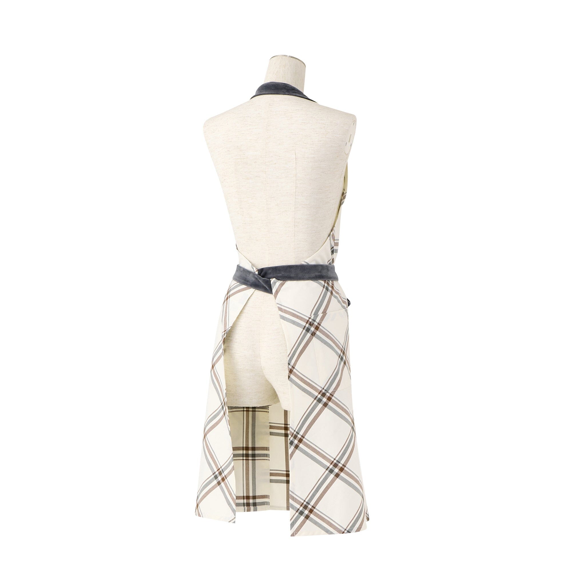 Plaid Full Apron Ivory