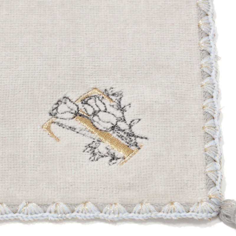 Initial Handkerchief Towel Flower T  Light Gray