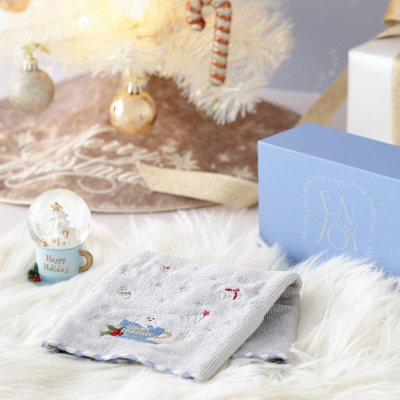 Christmas Handkerchief & Snow Globe Set Tree Light Blue