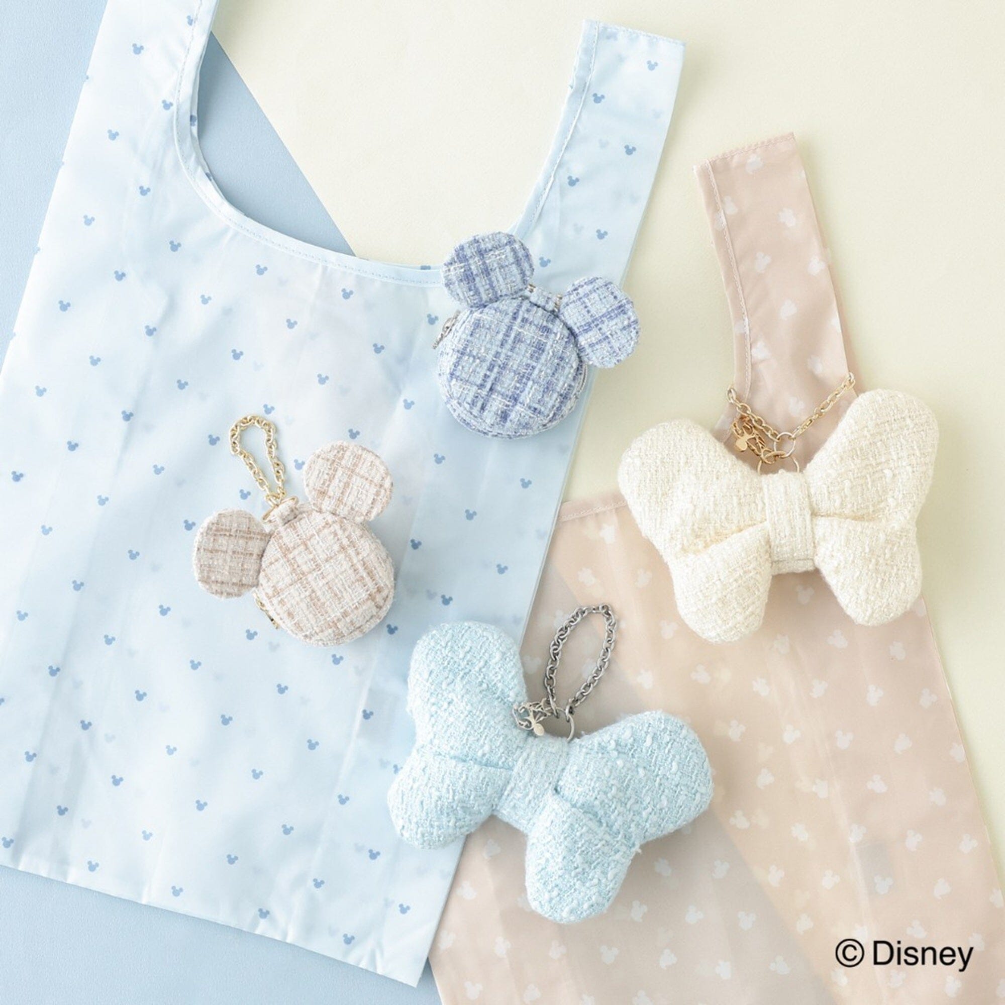 Disney Mickey Face Bag Charm Eco Bag Beige