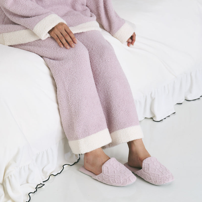 Cable Knit Room Shoes Light Pink