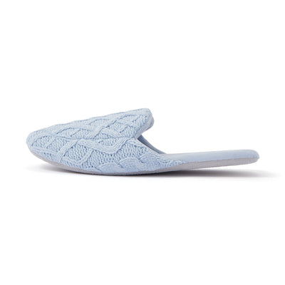 Cable Knit Room Shoes Light Blue