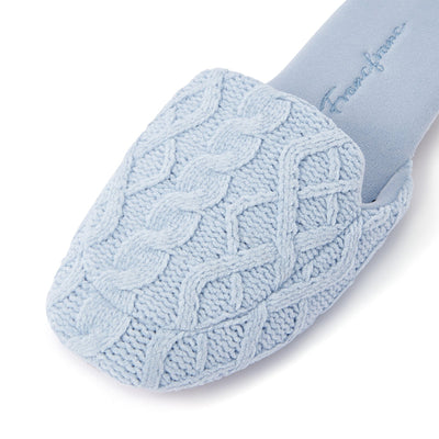 Cable Knit Room Shoes Light Blue