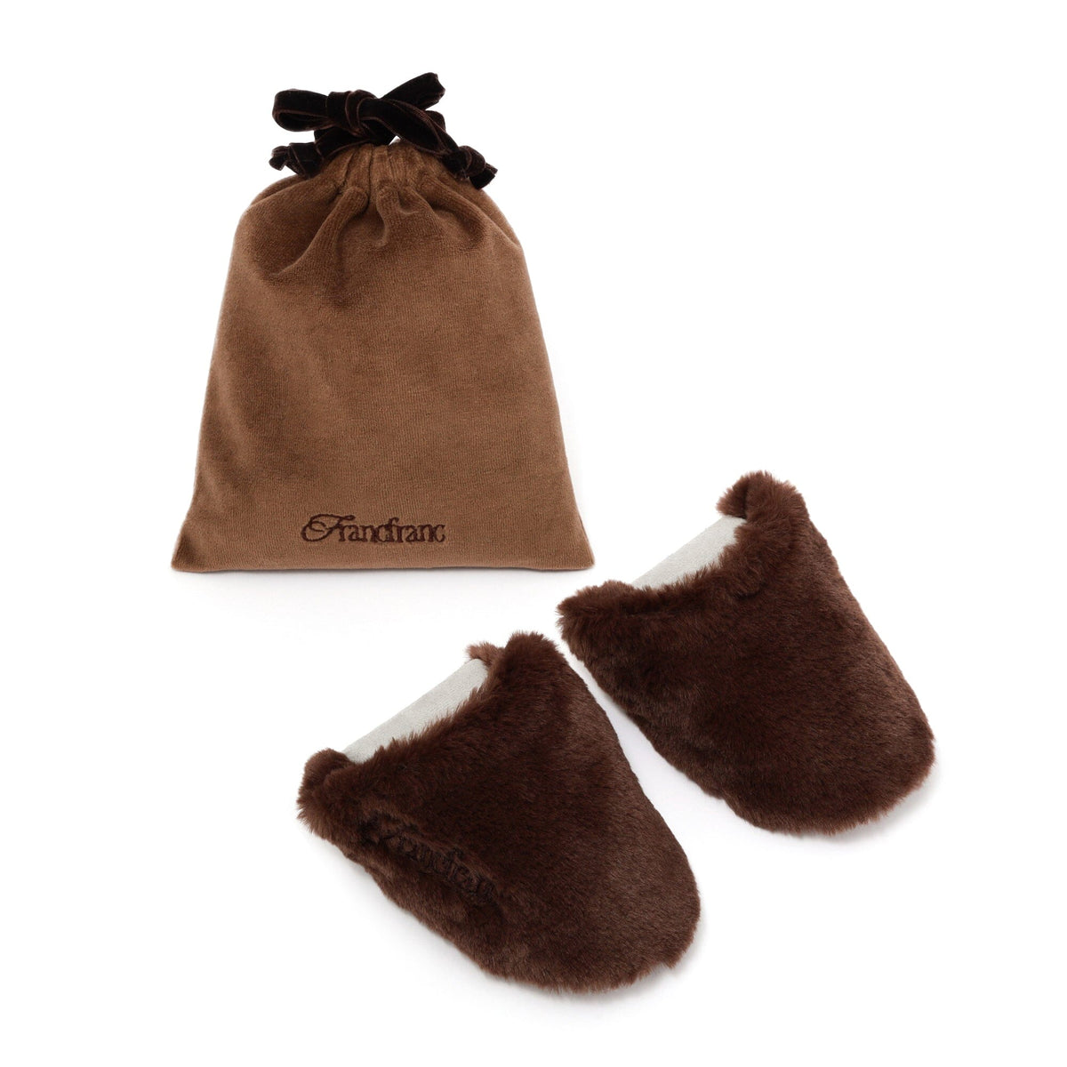 Pocketable Eco Fur Room Shoes Brown