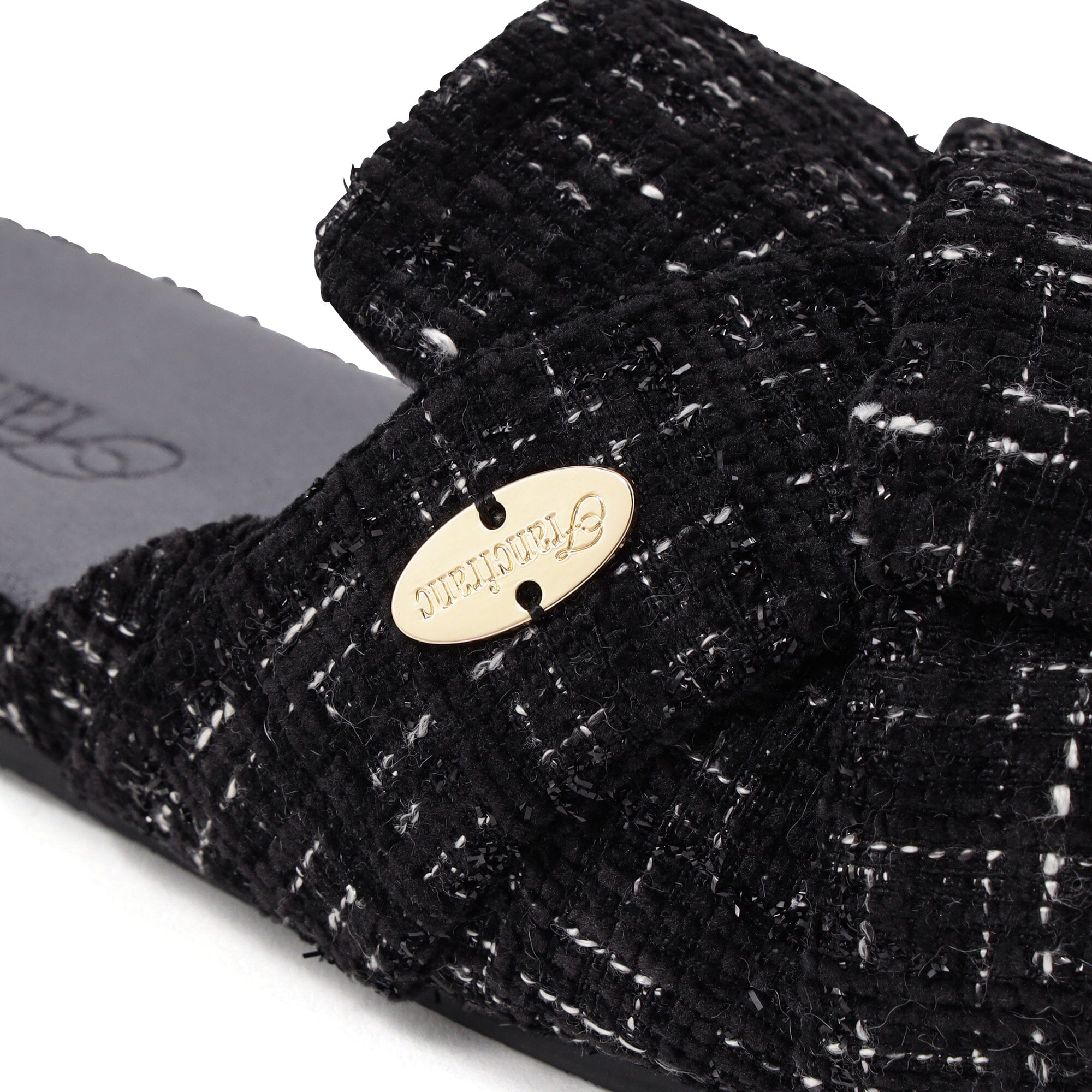 Cross Tweed Room Shoes Black