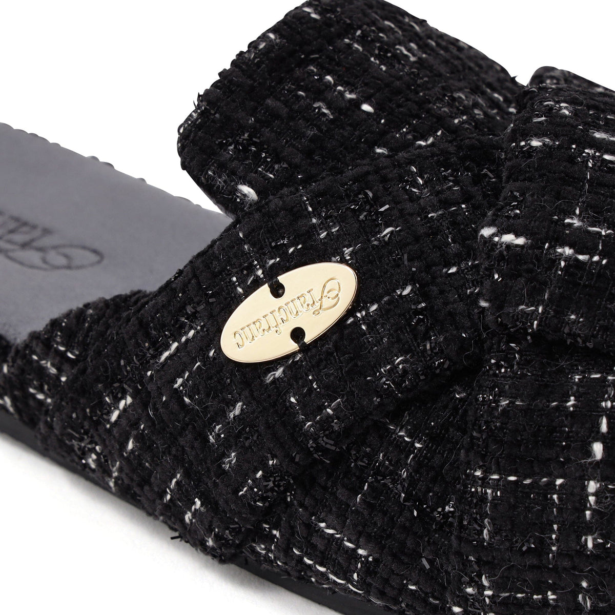 Cross Tweed Room Shoes Black
