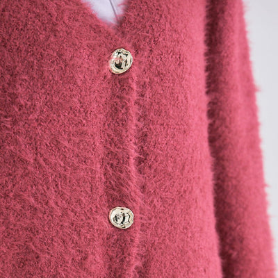 Feather Yarn Cardigan Dark Pink