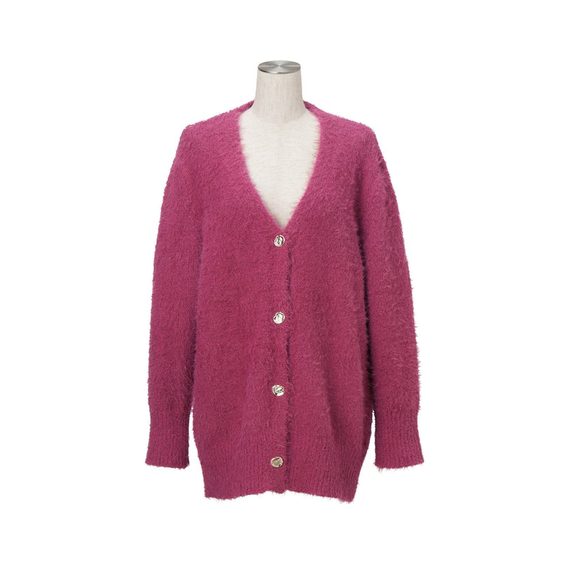 Feather Yarn Cardigan Dark Pink