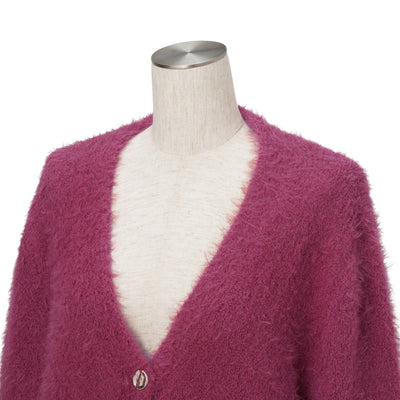 Feather Yarn Cardigan Dark Pink