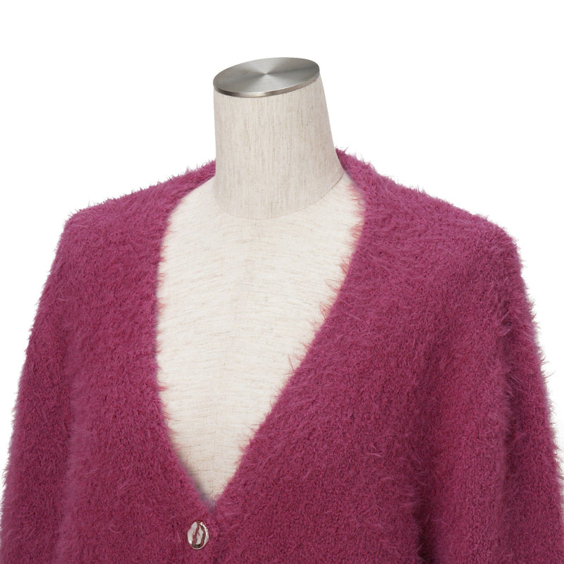 Feather Yarn Cardigan Dark Pink