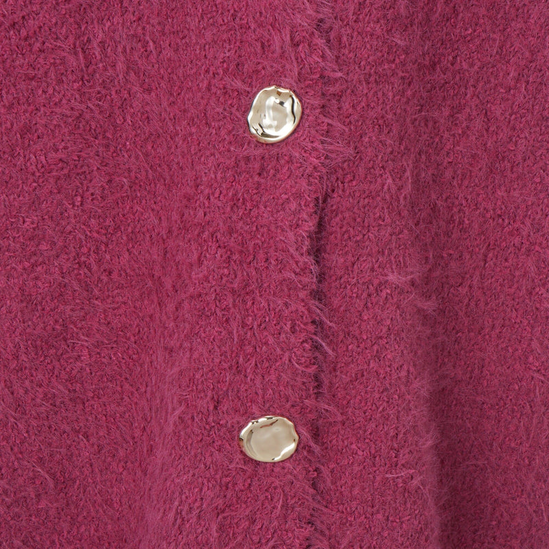 Feather Yarn Cardigan Dark Pink