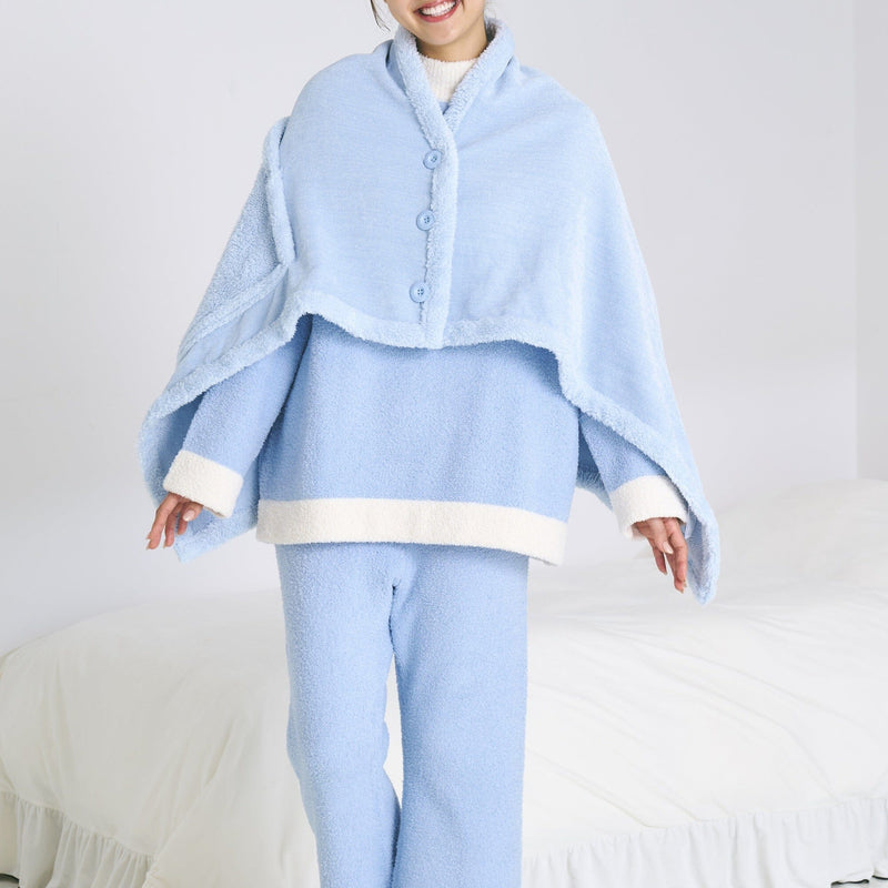 Reversible Warm Fleece 4-Way Poncho Small Light Blue