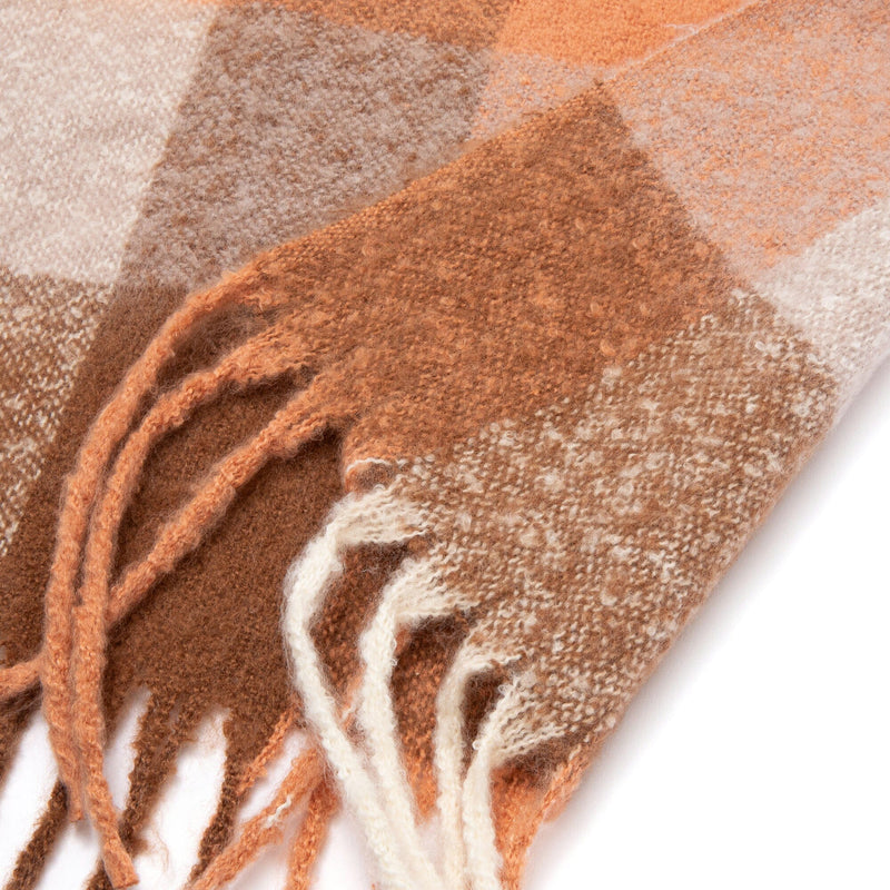 Mohair Like Check  Muffler Brown