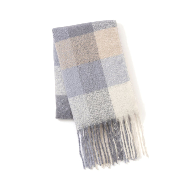 Mohair Like Check  Muffler Light Blue