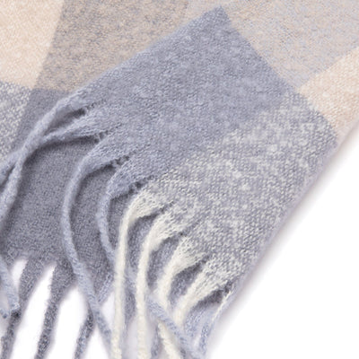 Mohair Like Check  Muffler Light Blue