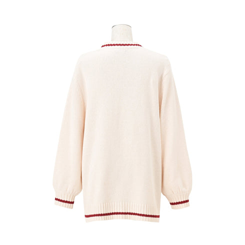 Heart Button Stripe Cardigan In Ivory