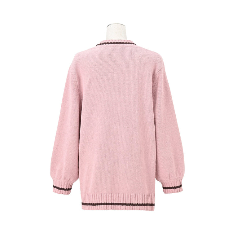 Heart Button Stripe Cardigan In Pink