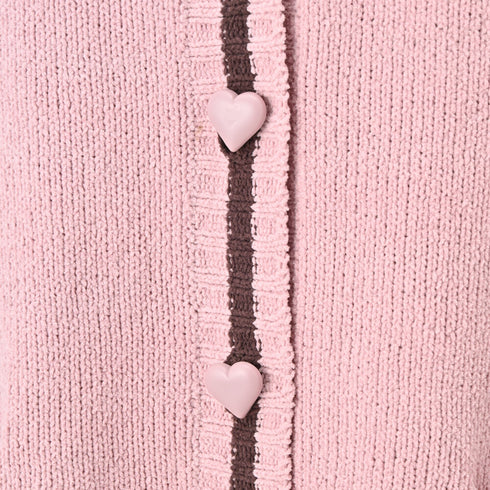Heart Button Stripe Cardigan In Pink