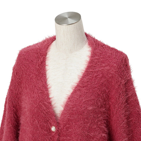 Feather Yarn Cardigan Dark Pink