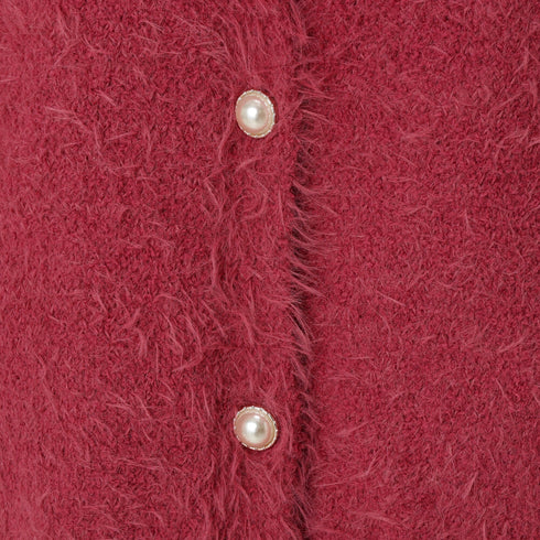 Feather Yarn Cardigan Dark Pink