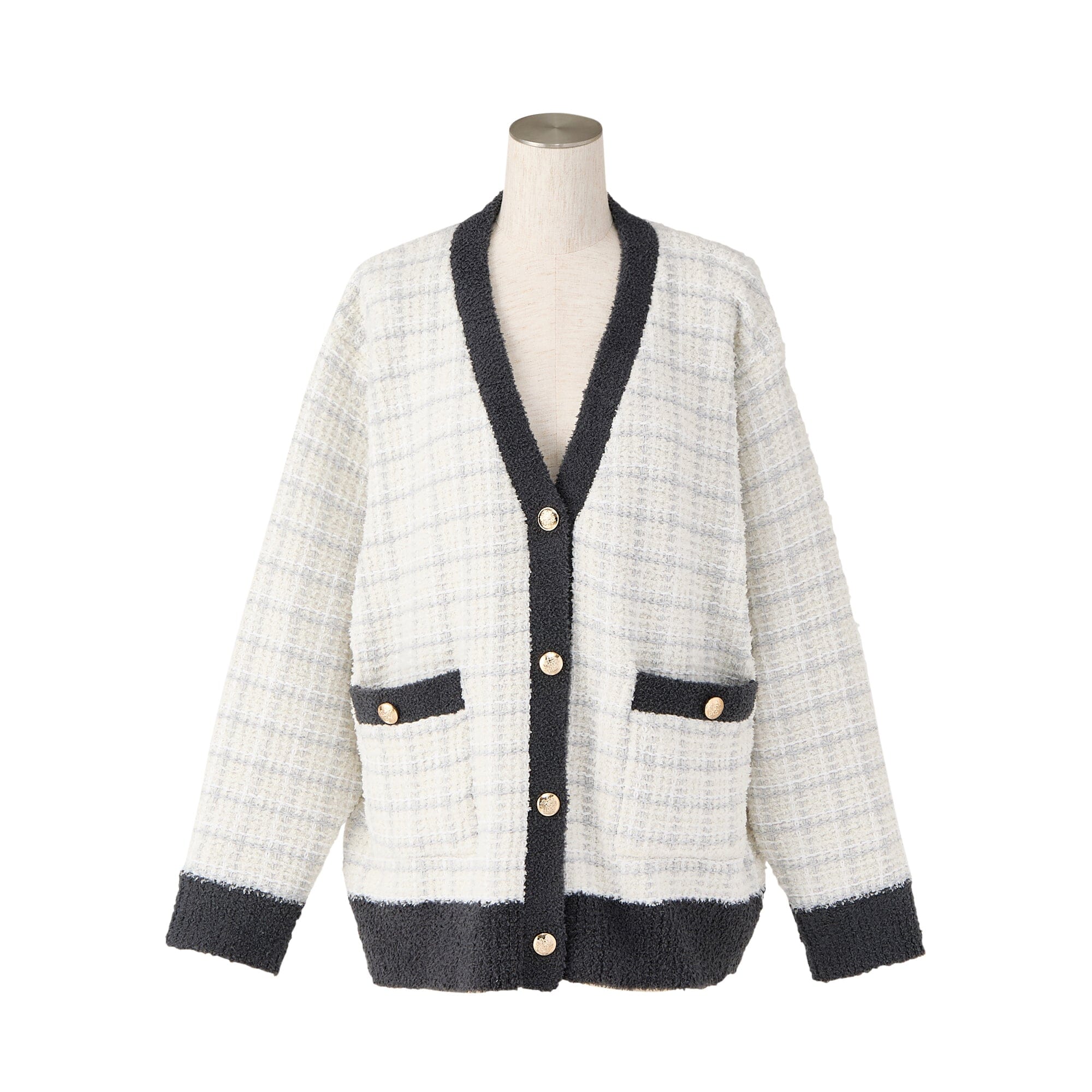 Tweed Pattern Cardigan Ivory