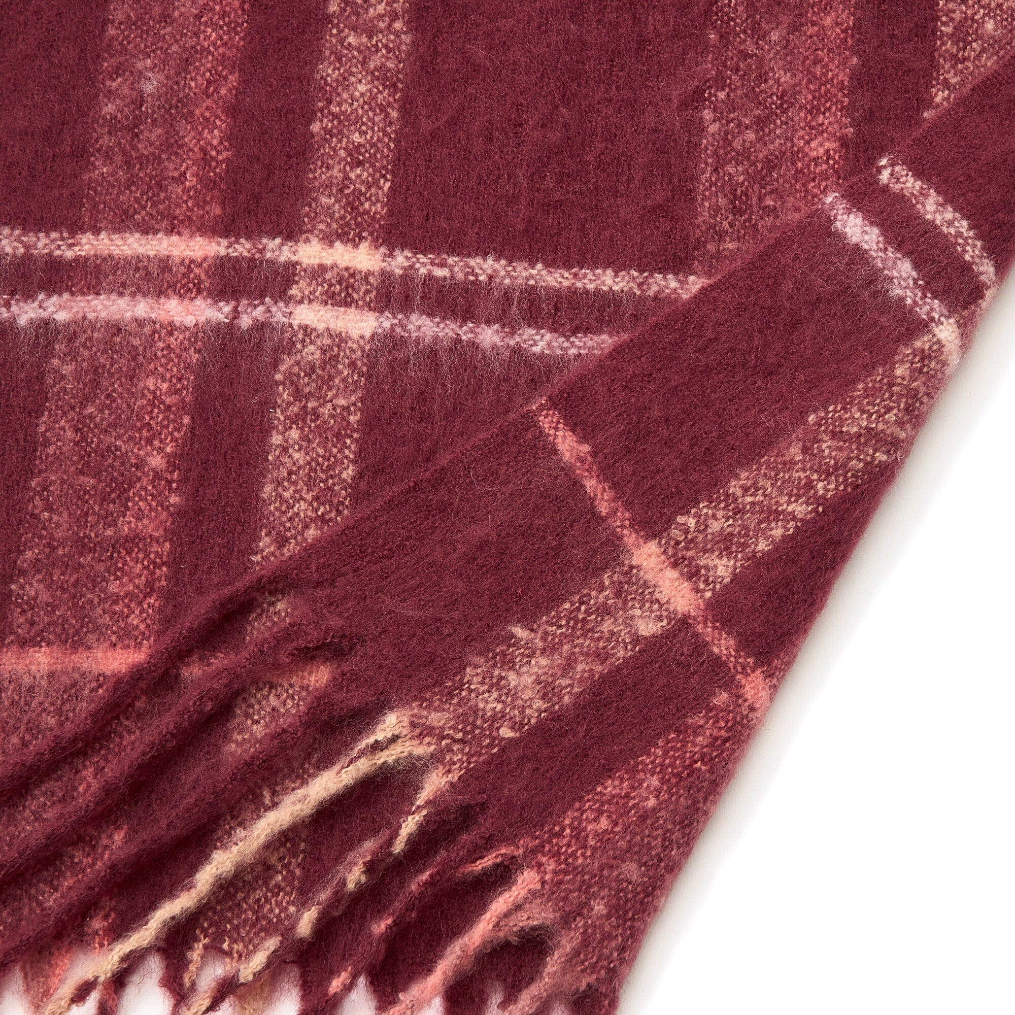Mohair Like Check Muffler Dark Red