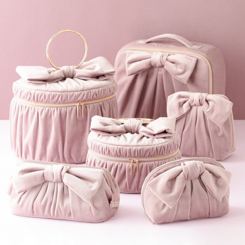 Velour Ribbon Pouch Small Pink
