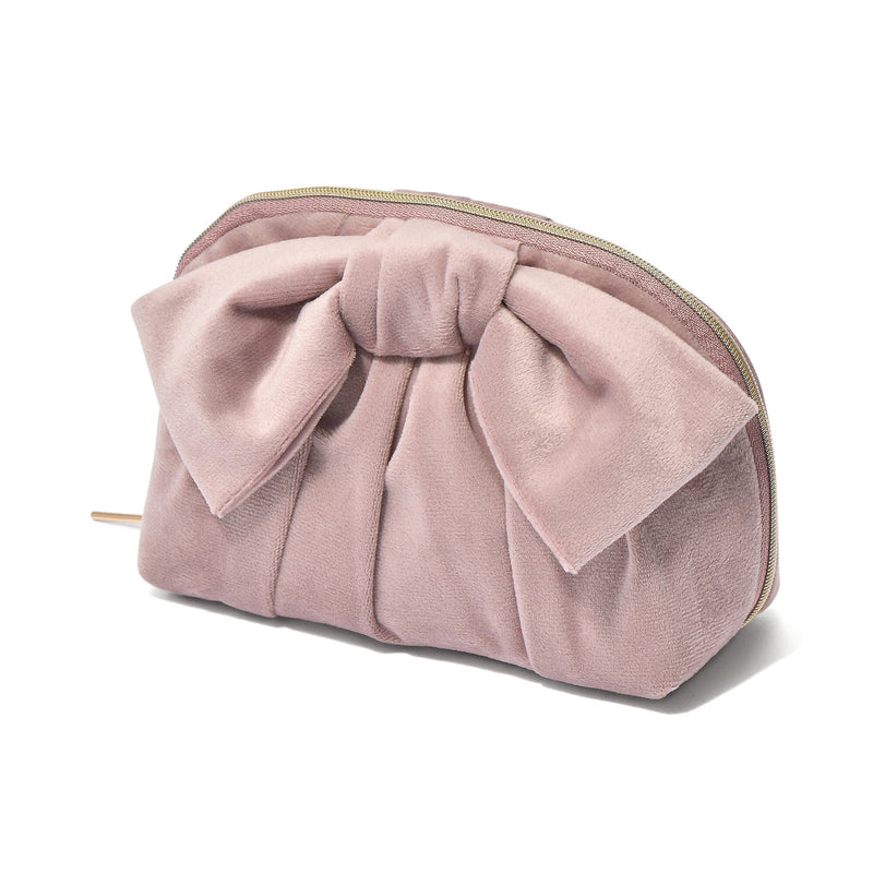 Velour Ribbon Pouch Small Pink