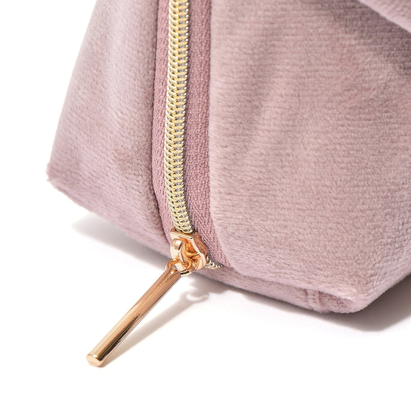 Velour Ribbon Pouch Small Pink