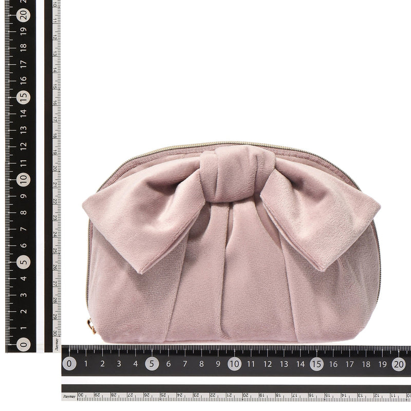 Velour Ribbon Pouch Small Pink