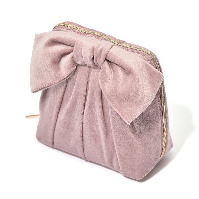 Velour Ribbon Stand Pouch Pink