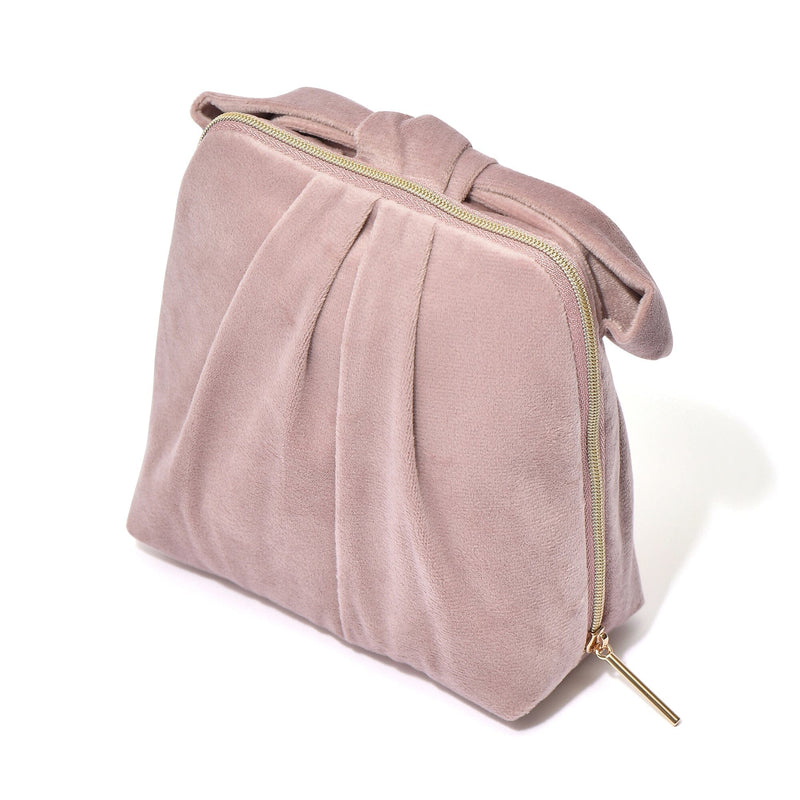 Velour Ribbon Stand Pouch Pink