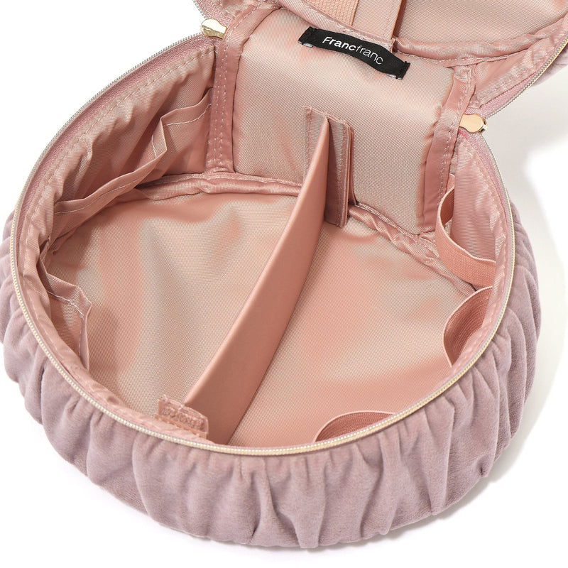 Velour Ribbon Vanity Pouch Small Pink