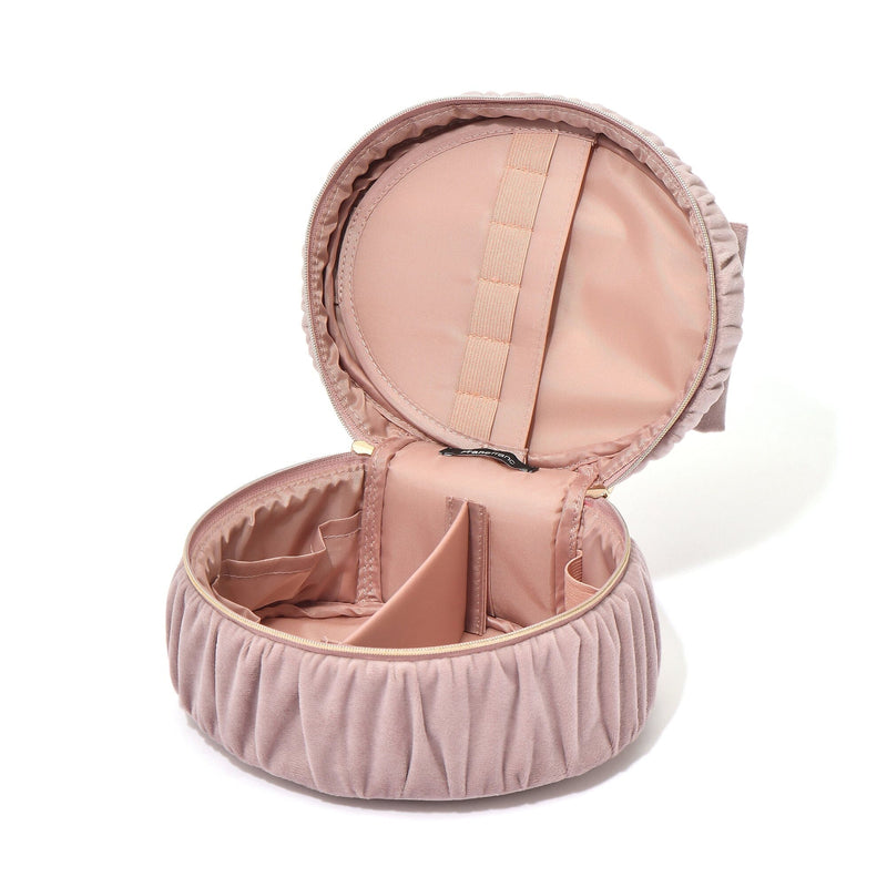 Velour Ribbon Vanity Pouch Small Pink