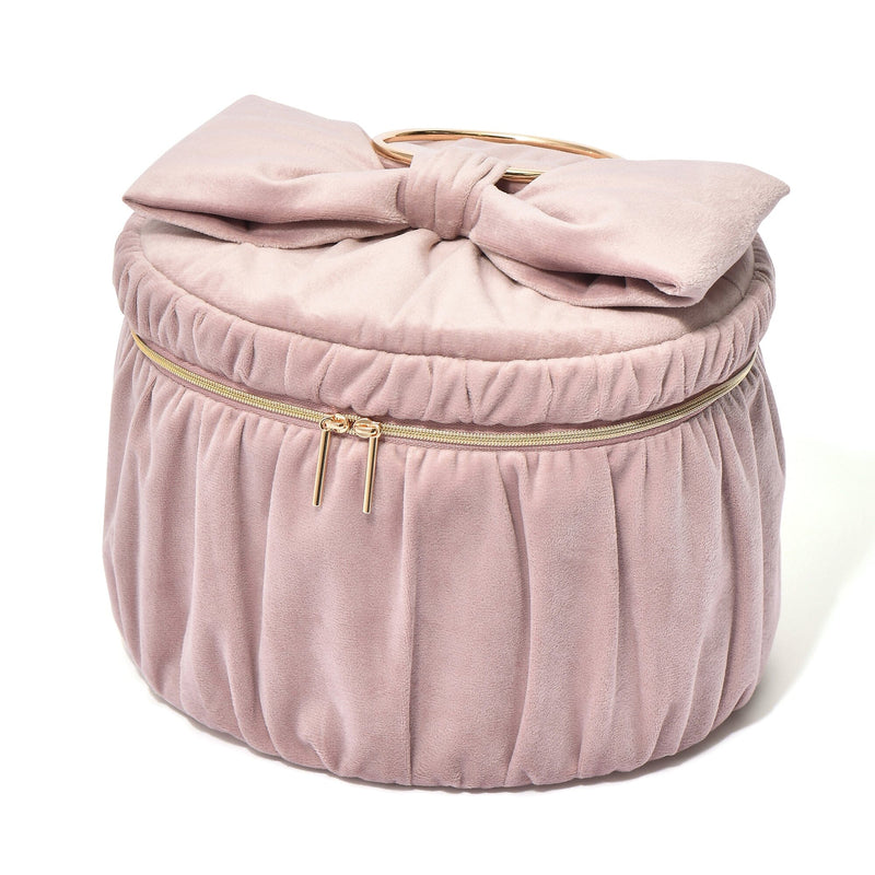Velour Ribbon Vanity Pouch Large Pink