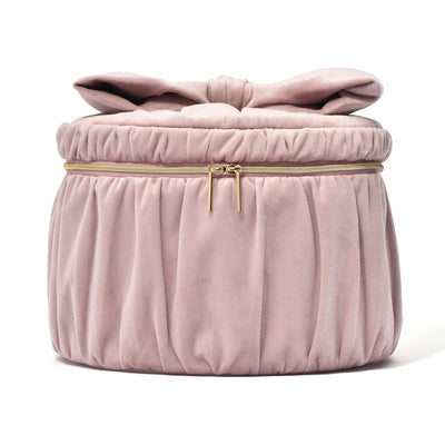 Velour Ribbon Vanity Pouch Large Pink