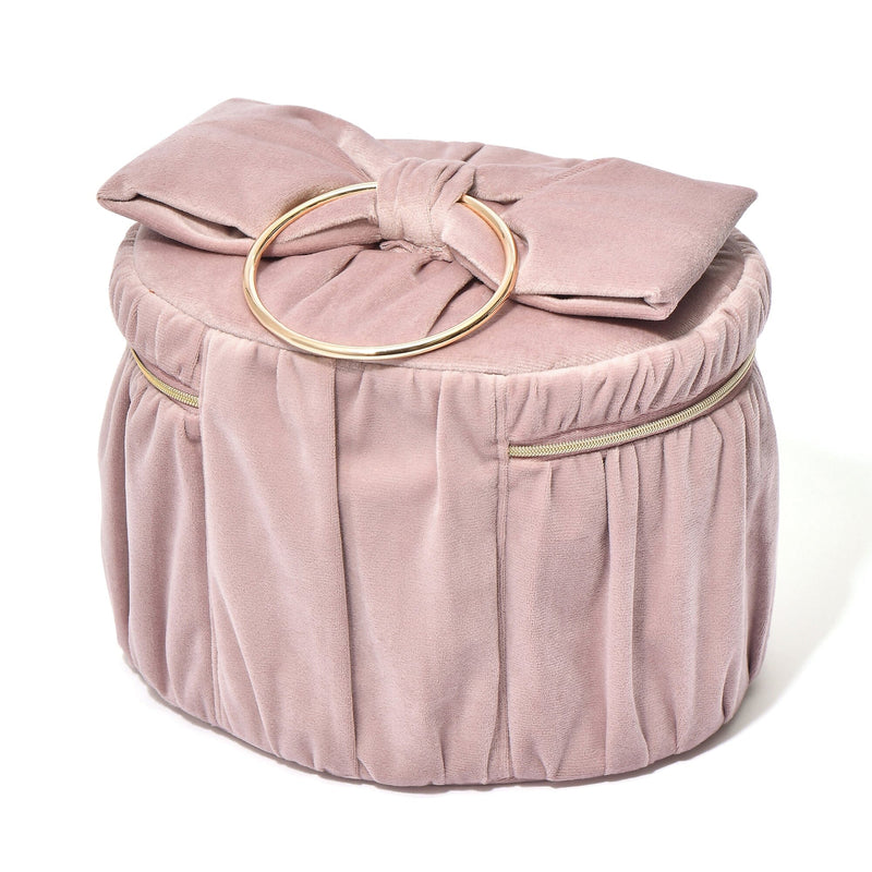 Velour Ribbon Vanity Pouch Large Pink