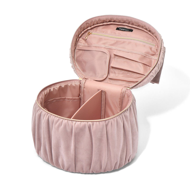 Velour Ribbon Vanity Pouch Large Pink