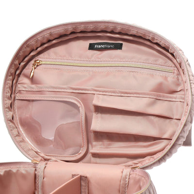 Velour Ribbon Vanity Pouch Large Pink