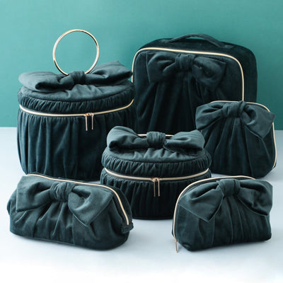 Velour Ribbon Pouch Small Green