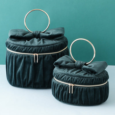 Velour Ribbon Vanity Pouch Large Green