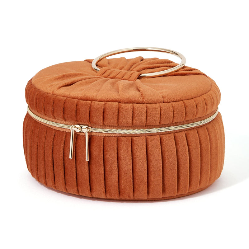 Velour Pleat Vanity Pouch Small Orange