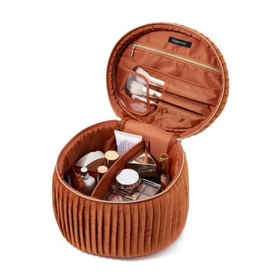 Velour Pleat Vanity Pouch Large Orange