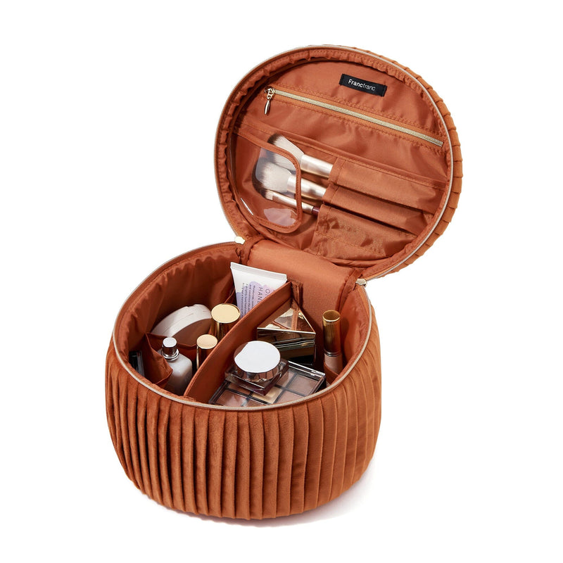 Velour Pleat Vanity Pouch Large Orange