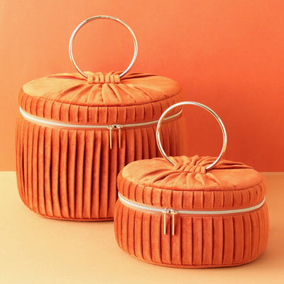 Velour Pleat Vanity Pouch Large Orange