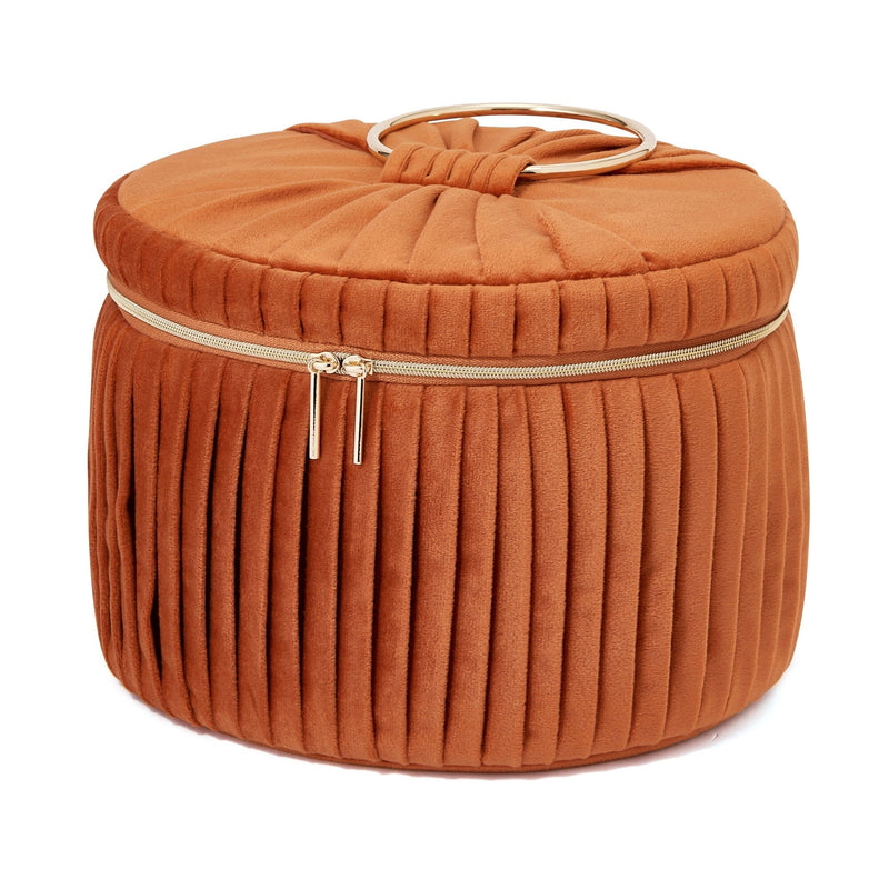 Velour Pleat Vanity Pouch Large Orange
