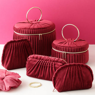 Velour Pleat Pouch Small Wine
