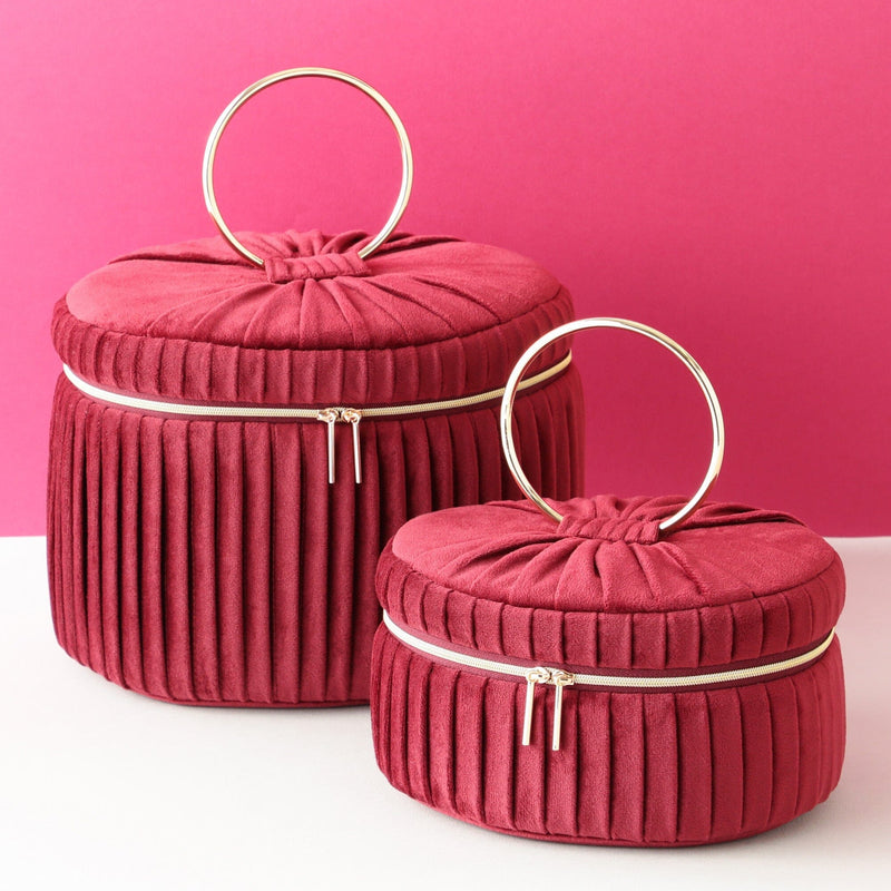 Velour Pleat Vanity Pouch Large Wine