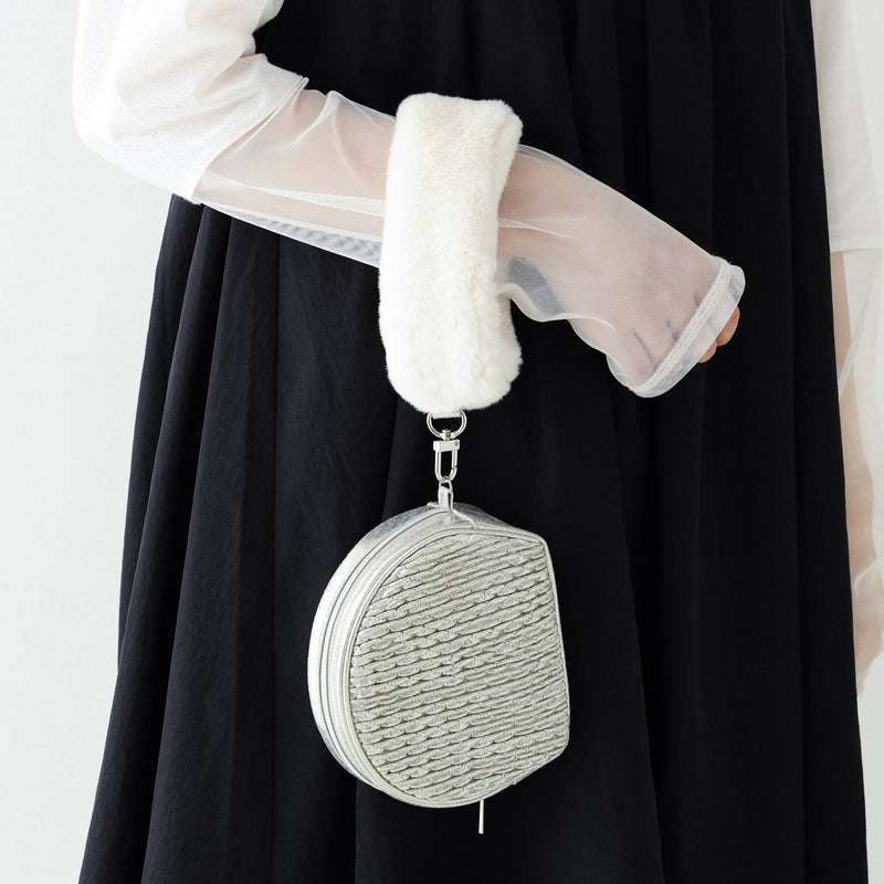 Tweed Fur Pouch Small Light Pink