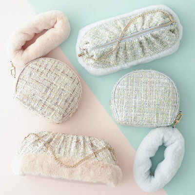 Tweed Fur Pouch Small Light Pink